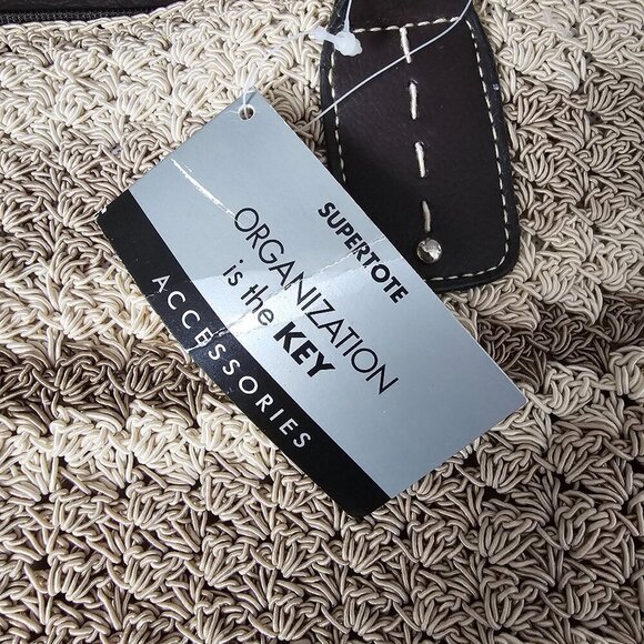 Super Tote New Crochet Boho Bucket Neutral Taupe Cream 3 Piece Shoulder Bag - Picture 3 of 16